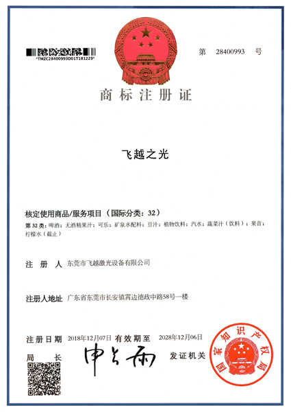 飞越之光商标注册证书（八）