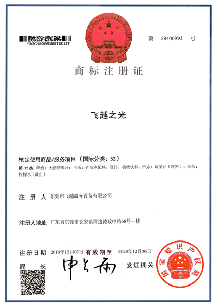 飞越之光商标注册证书（八）